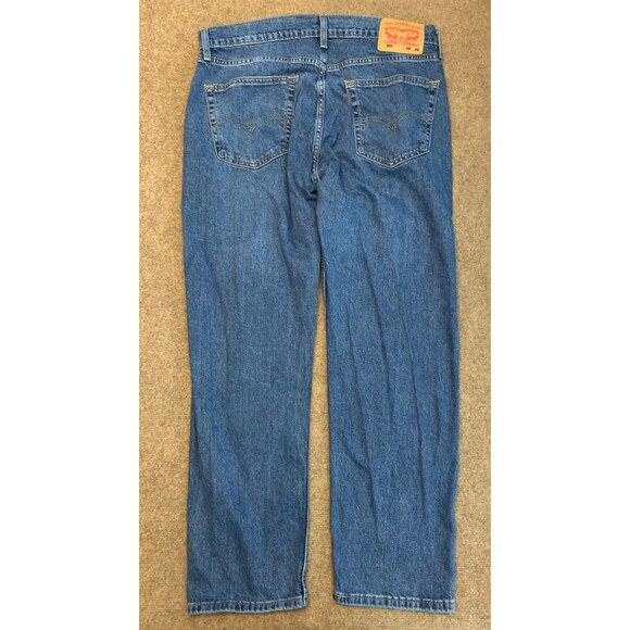 Levis 505 Jeans Mens 34x30 Straight Leg Whiskered Dark Wash Cotton Denim - Picture 2 of 9